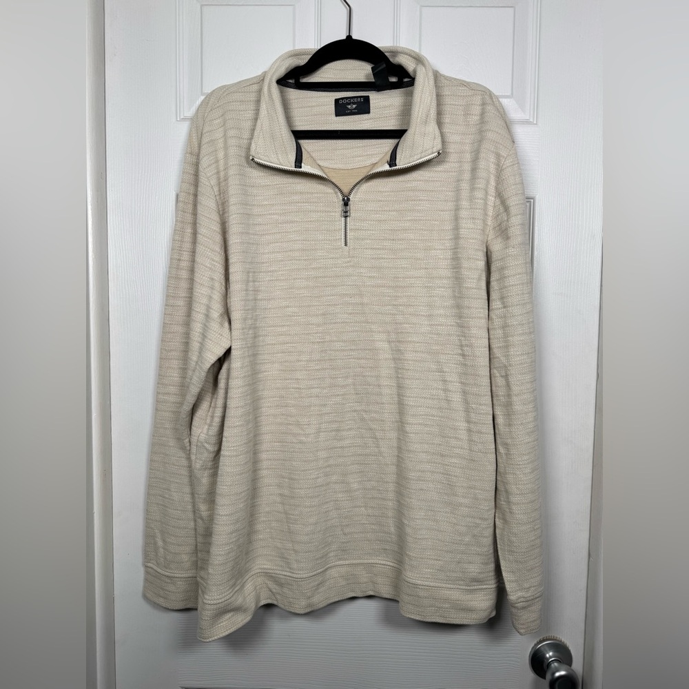 Dockers Men’s XXL Beige Cotton Blend Quarter Zip Pullover Sweater